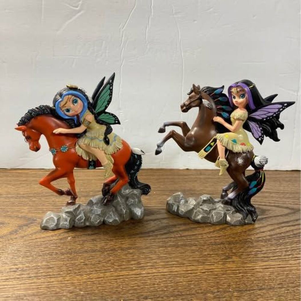 *READ*Lot Of 2 The Hamilton Collection Spirit Riders Fairy Native Horse Figurine